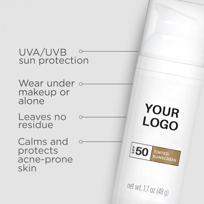 Supporto di etichetta privata Crema solare per viso colorata SPF 50 con ossido di zinco Diossido di titanio 1
