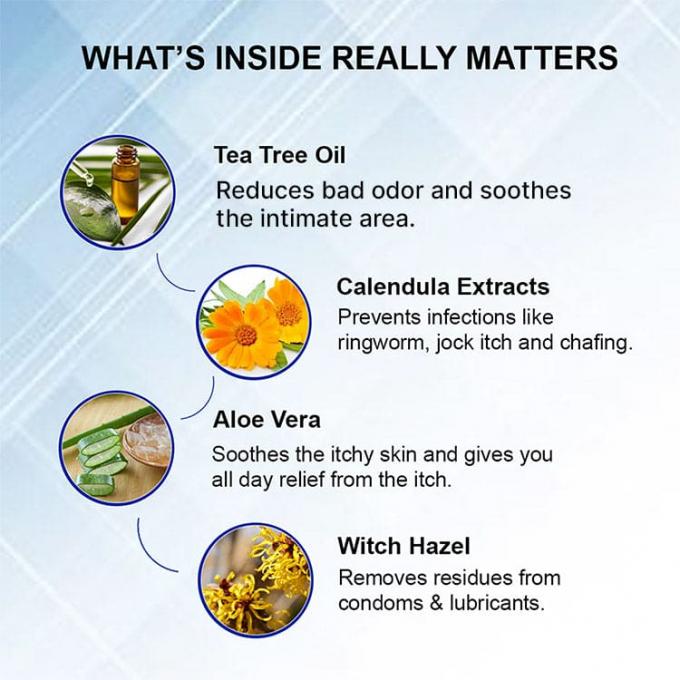 Soluzione completa per l'igiene etichetta privata olio di tea tree spumante per uomini lavaggio intimo 1